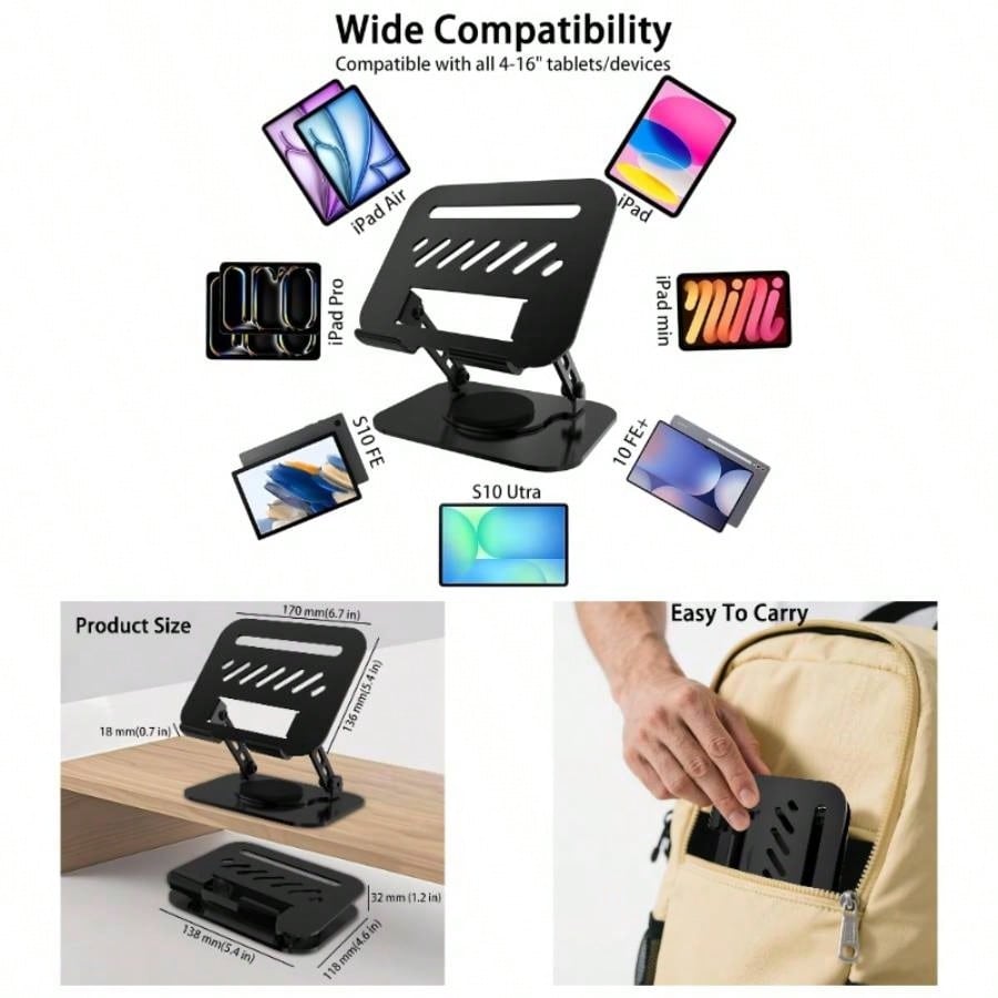 Travel Accessories To Gift - Black Phone Holders Tablet Stand, 360